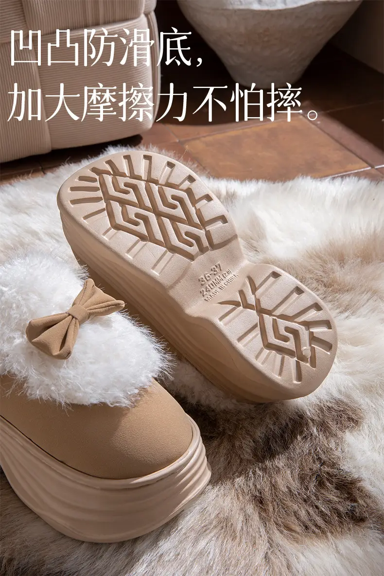 Women's Closed-Back Cotton Slippers for Autumn and Winter 2025, New Style with Bow, Non-Slip, Thick-Soled, Plush, Warm Maternity Shoes for Winter — feature 4