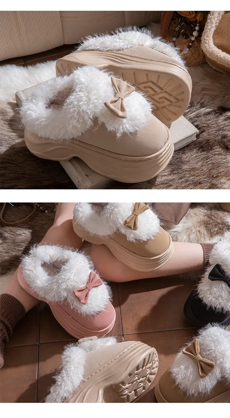 Women's Closed-Back Cotton Slippers for Autumn and Winter 2025, New Style with Bow, Non-Slip, Thick-Soled, Plush, Warm Maternity Shoes for Winter — feature 8
