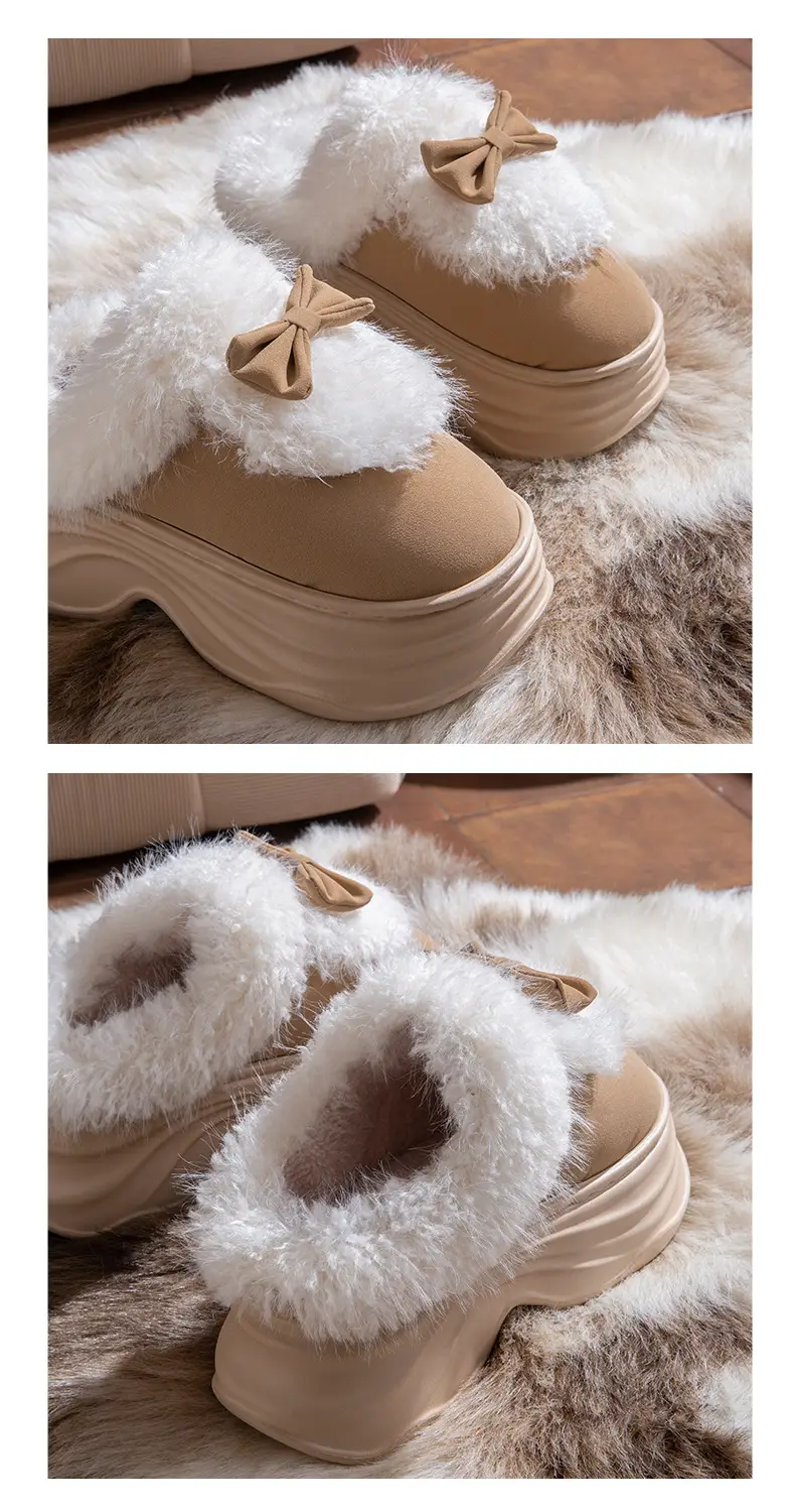 Women's Closed-Back Cotton Slippers for Autumn and Winter 2025, New Style with Bow, Non-Slip, Thick-Soled, Plush, Warm Maternity Shoes for Winter — feature 9