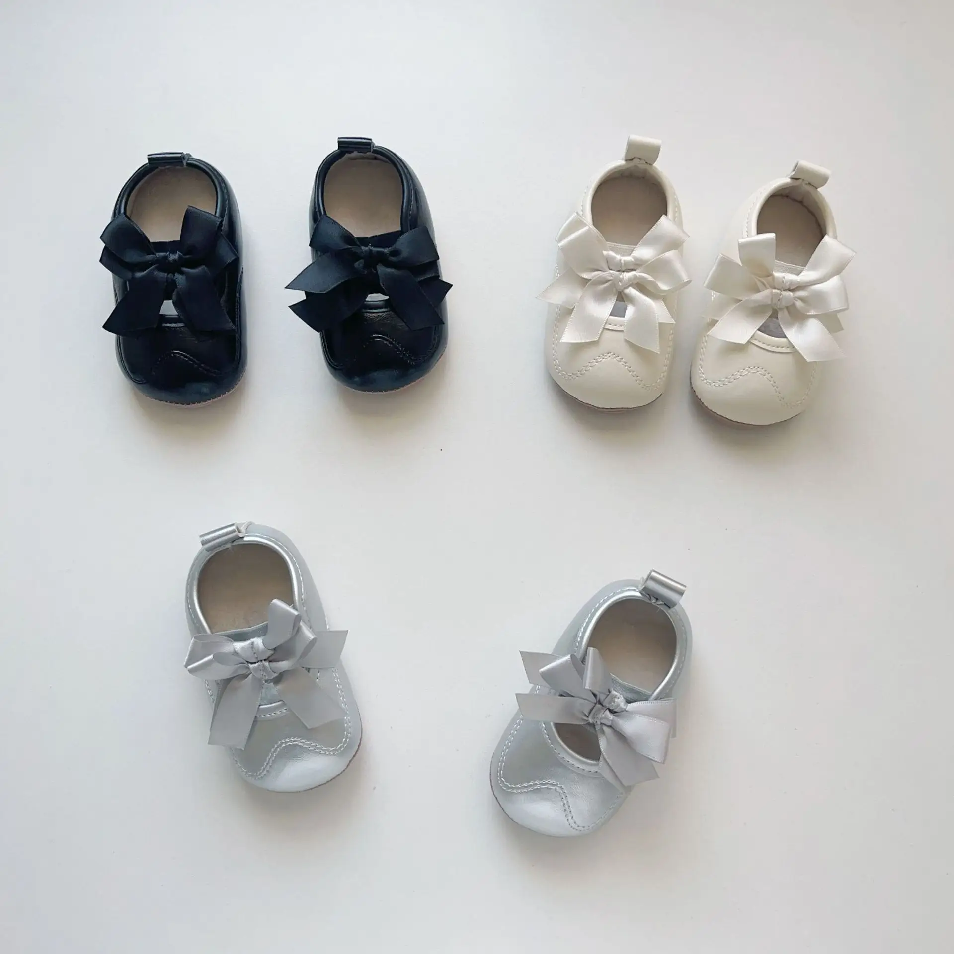 Winter Bowknot Baby Shoes Silver Warm Rubber Sole