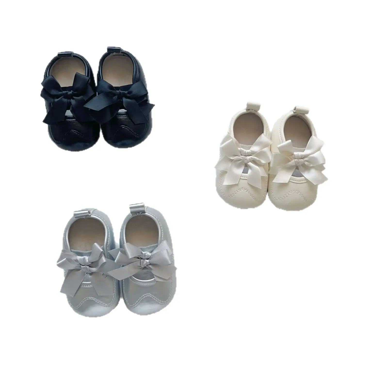 Winter Bowknot Baby Shoes Silver Warm Rubber Sole