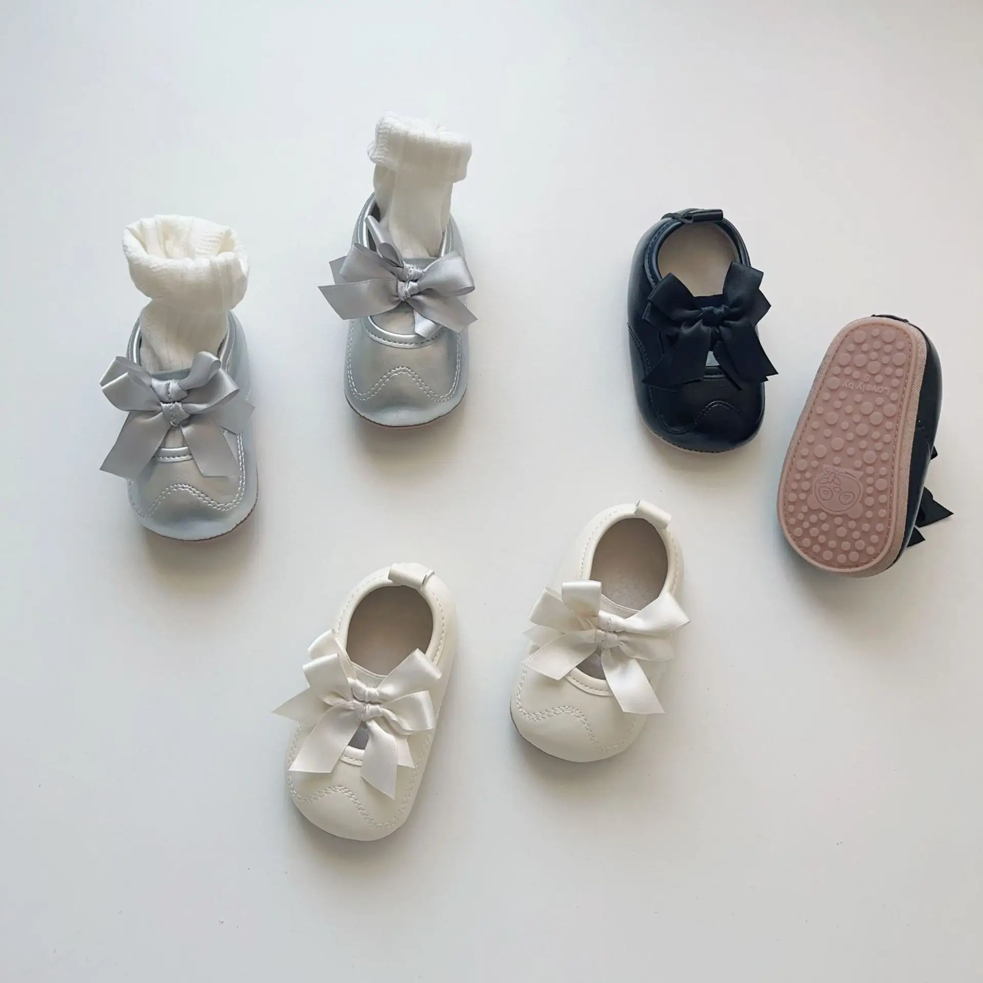 Winter Bowknot Baby Shoes Silver Warm Rubber Sole — feature 23