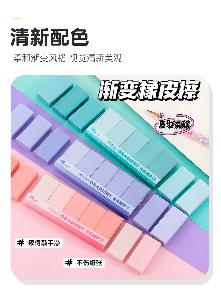 Gradient Color 4B Eraser Set for Students with Good Looks, Clean and Less Crumbs Pencil Eraser Macaron Boxed Eraser — feature 4