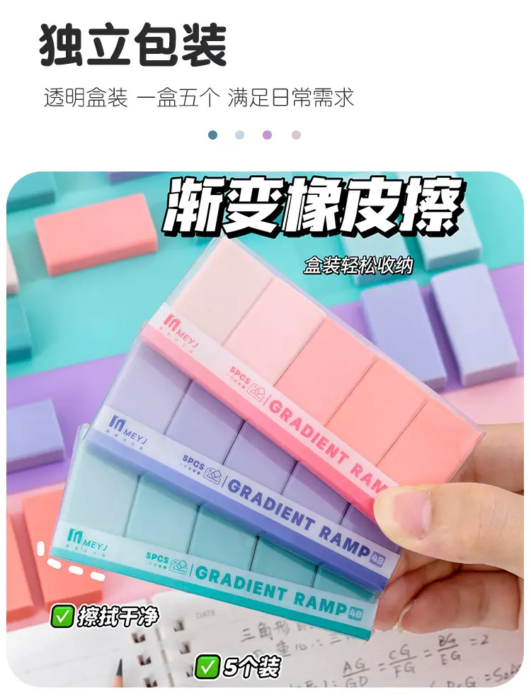 Gradient Color 4B Eraser Set for Students with Good Looks, Clean and Less Crumbs Pencil Eraser Macaron Boxed Eraser — feature 7