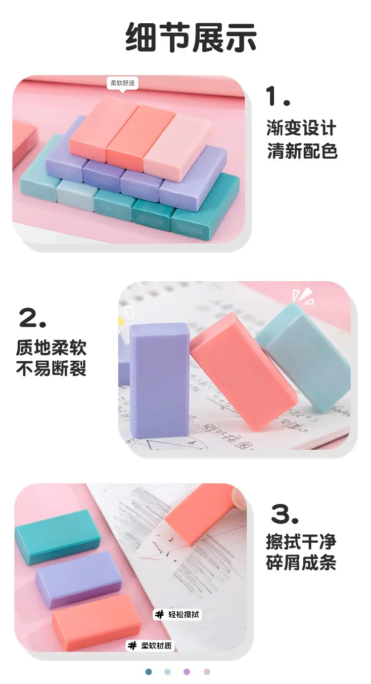Gradient Color 4B Eraser Set for Students with Good Looks, Clean and Less Crumbs Pencil Eraser Macaron Boxed Eraser — feature 8
