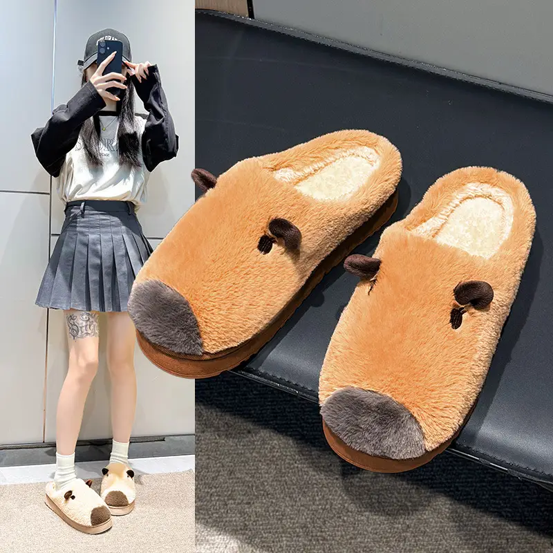 Women Warm Plush Cotton Slippers Autumn Winter Indoor Non-Slip - Image 6