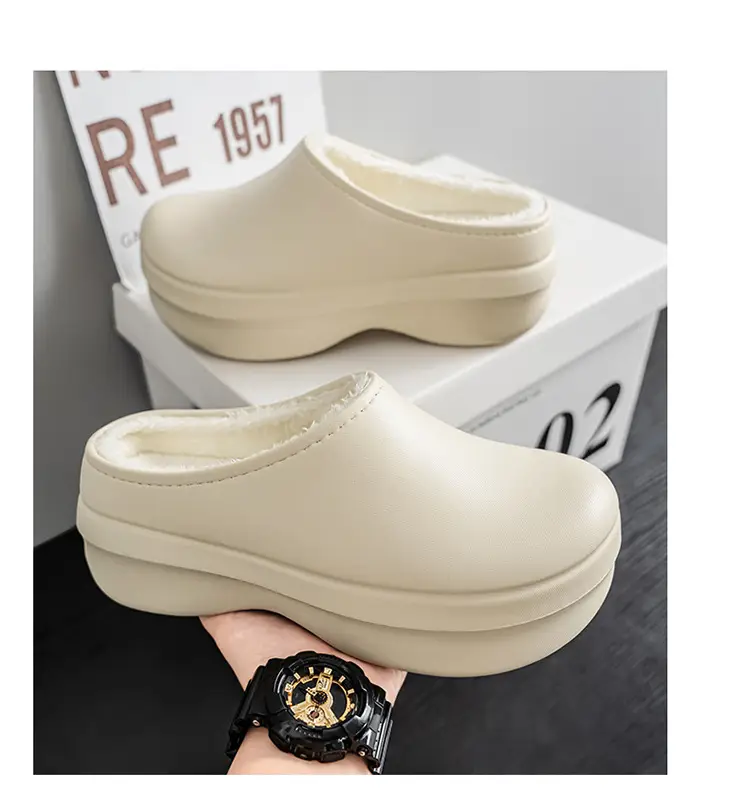 Baotou Cotton Slippers Men's Autumn and Winter New Outdoor Waterproof, Anti-Fouling, Oil-Proof, Warm and Velvet Outer Wear Heightening Couple Slippers — feature 13