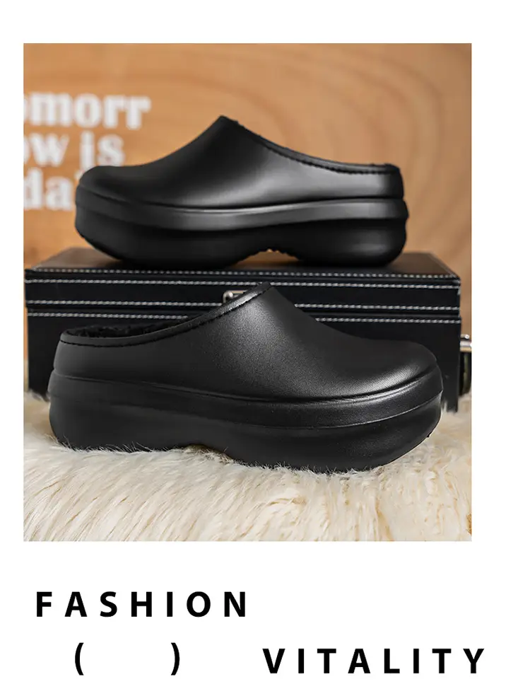 Baotou Cotton Slippers Men's Autumn and Winter New Outdoor Waterproof, Anti-Fouling, Oil-Proof, Warm and Velvet Outer Wear Heightening Couple Slippers — feature 18