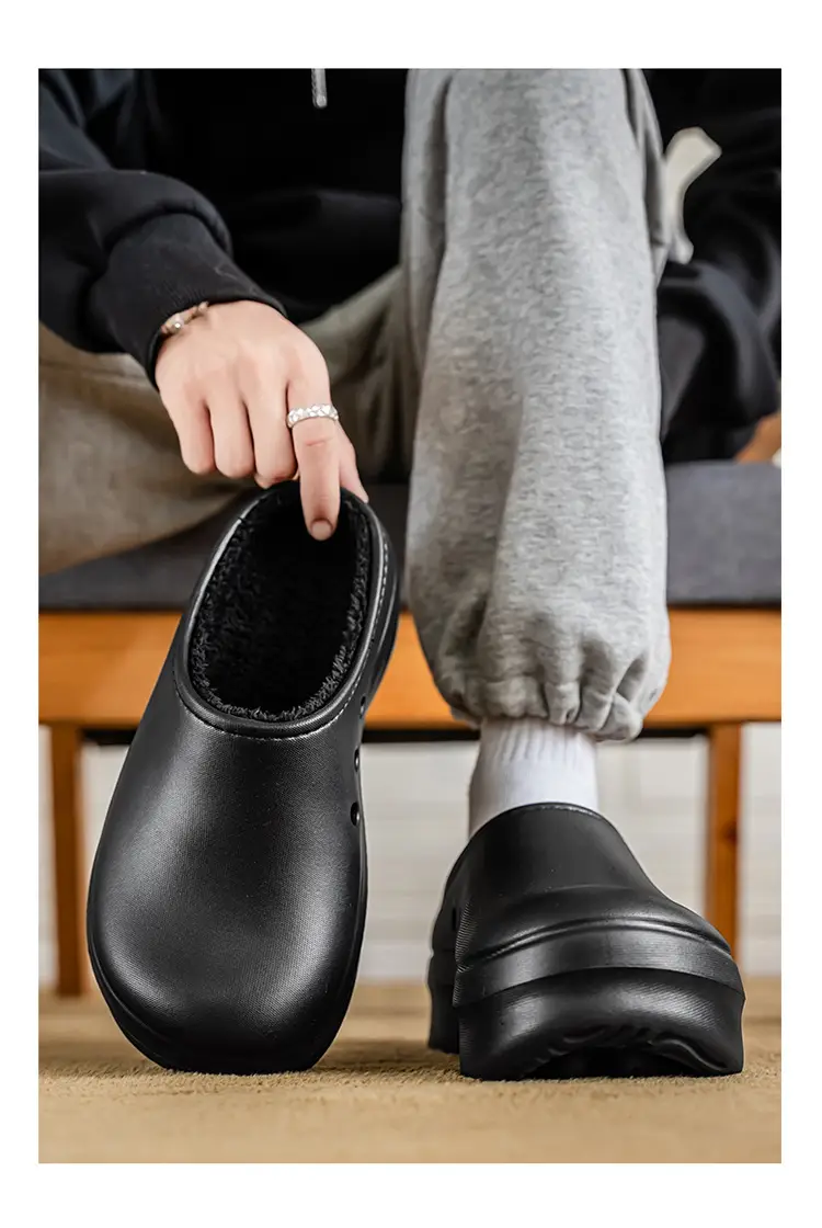 Baotou Cotton Slippers Men's Autumn and Winter New Outdoor Waterproof, Anti-Fouling, Oil-Proof, Warm and Velvet Outer Wear Heightening Couple Slippers — feature 19