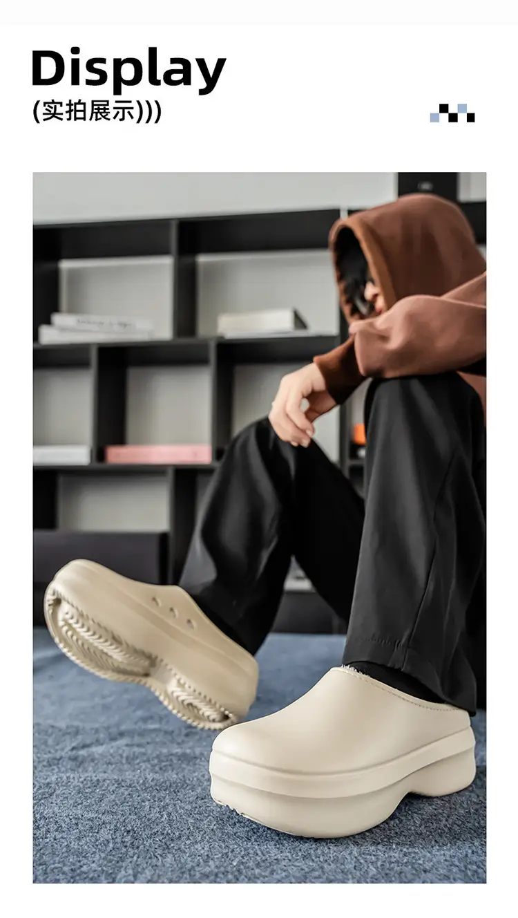 Baotou Cotton Slippers Men's Autumn and Winter New Outdoor Waterproof, Anti-Fouling, Oil-Proof, Warm and Velvet Outer Wear Heightening Couple Slippers — feature 8