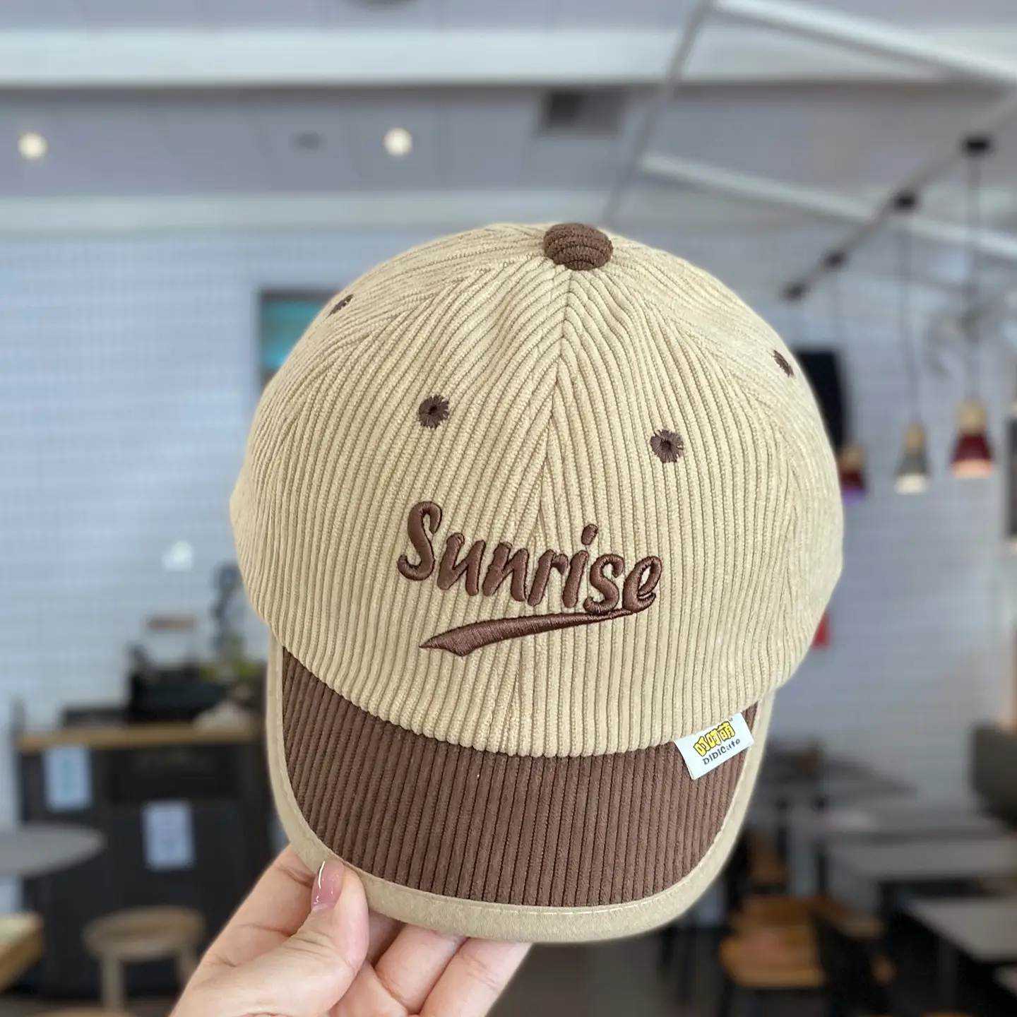 Children's Sunrise Beige Knitted Cap with Letter Design - Image 3