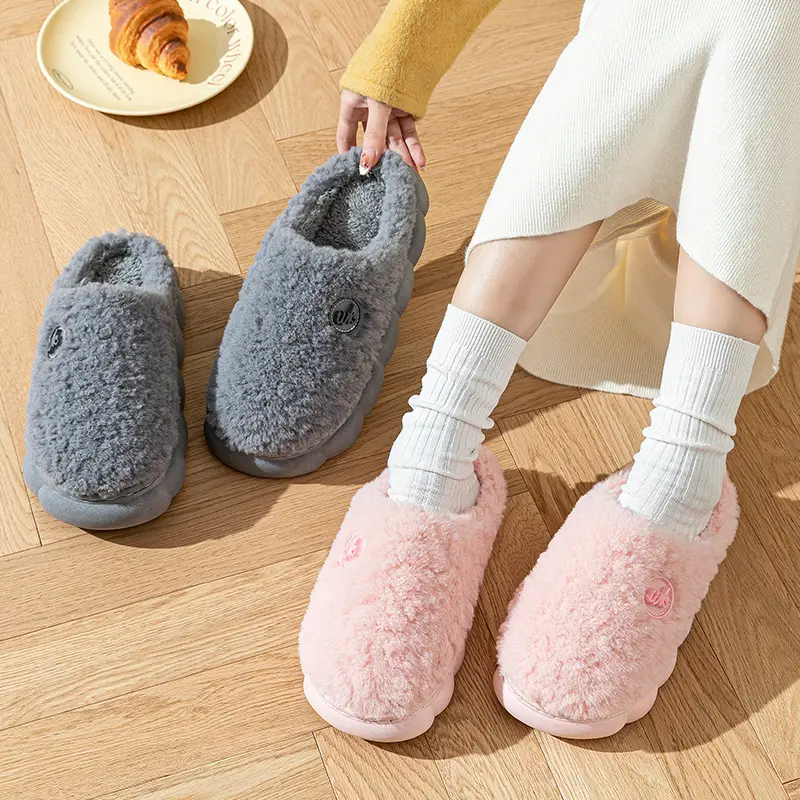 Furry Cotton Slippers Women Winter Warm Gray - Image 7
