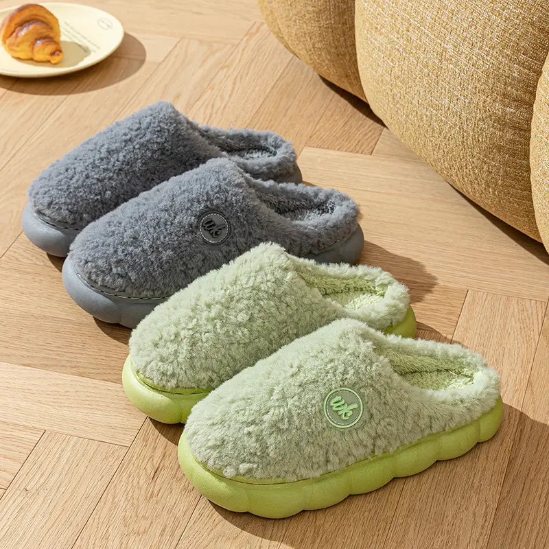 Furry Cotton Slippers Women Winter Warm Gray - Image 9