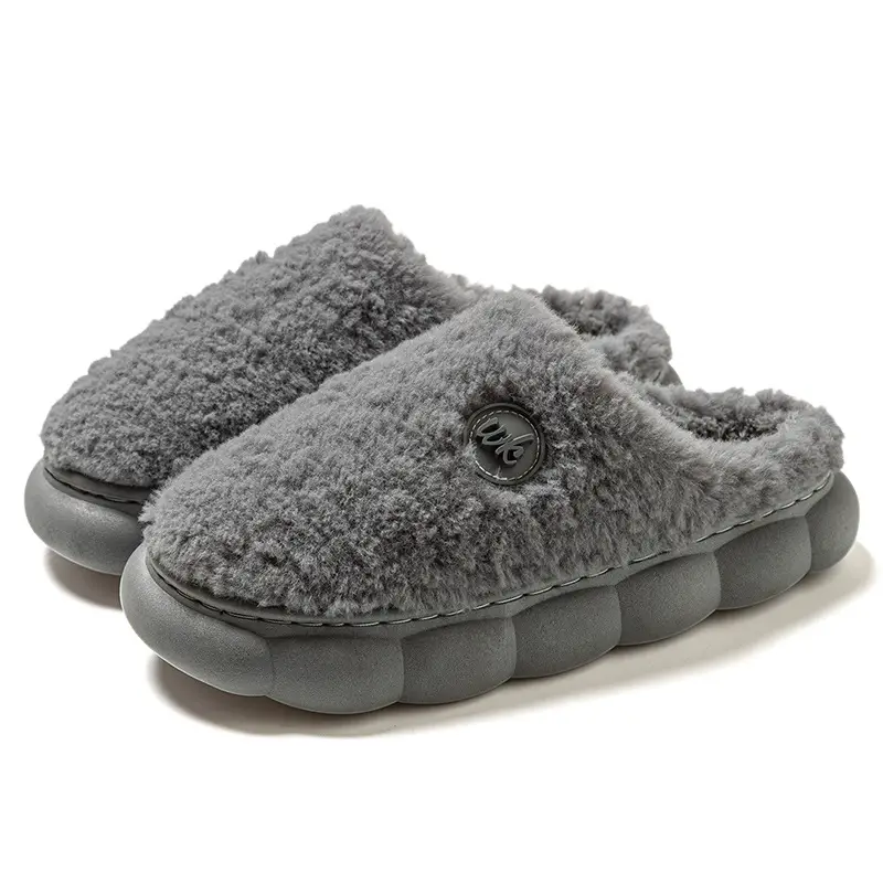 Furry Cotton Slippers Women Winter Warm Gray - Image 4