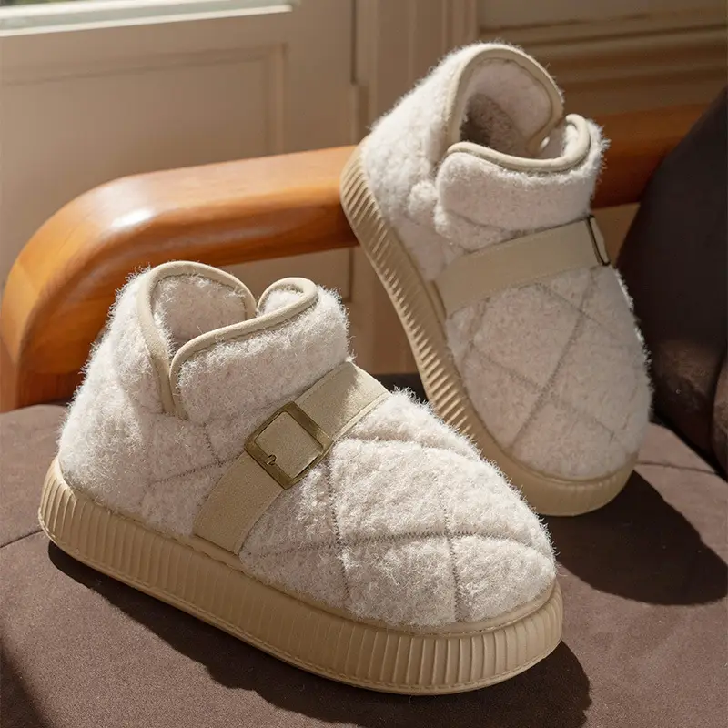 Women Warm Plush Fleece Lined Mules Shoes Brown - Image 5