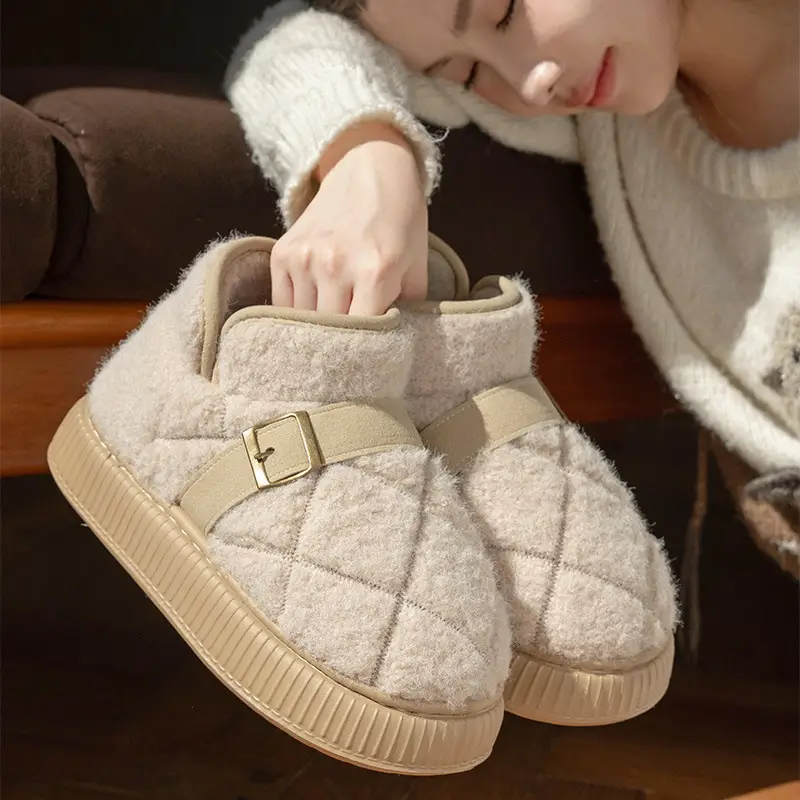 Women Warm Plush Fleece Lined Mules Shoes Brown - Image 6