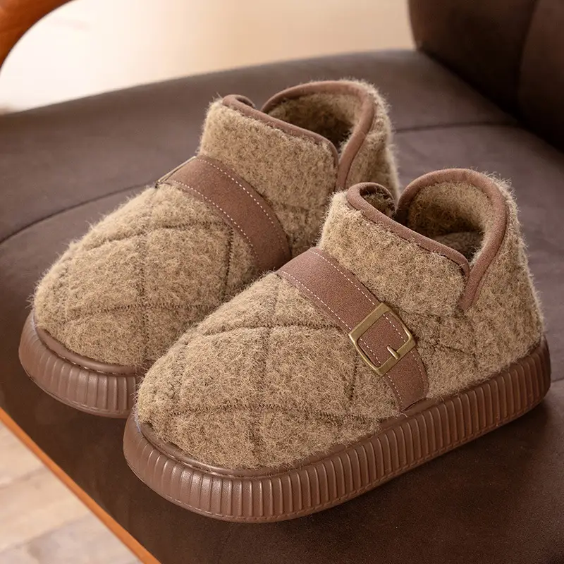 Women Warm Plush Fleece Lined Mules Shoes Brown - Image 7