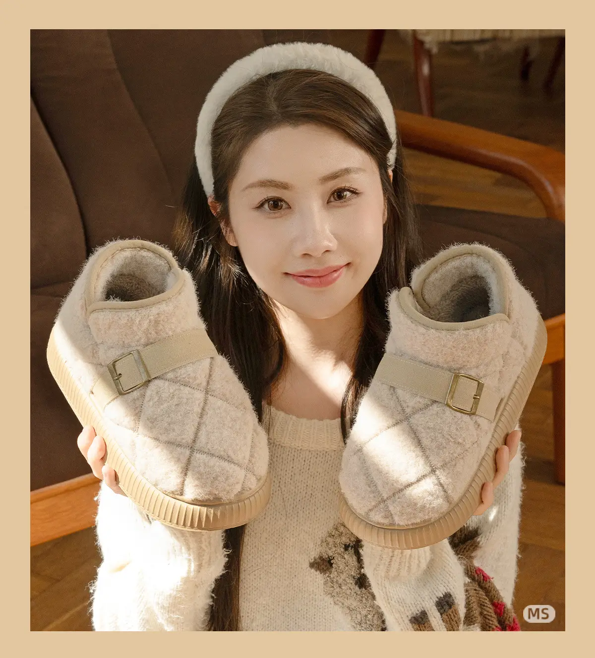 Women Warm Plush Fleece Lined Mules Shoes Brown — feature 5