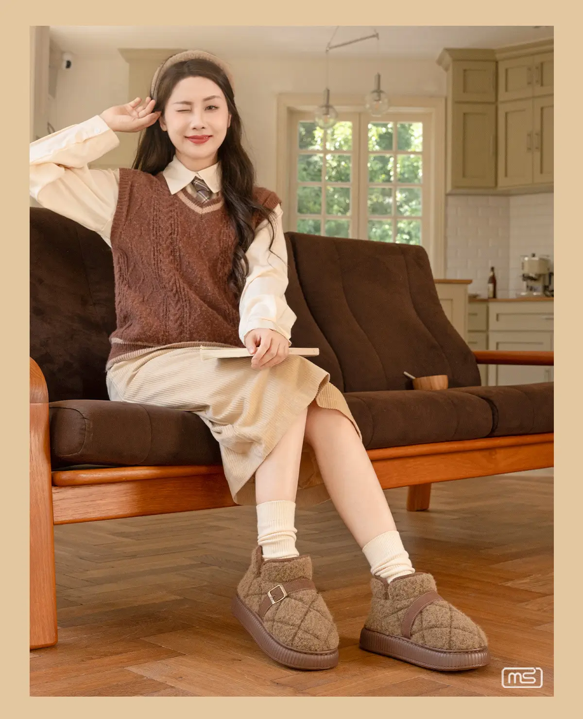 Women Warm Plush Fleece Lined Mules Shoes Brown — feature 6