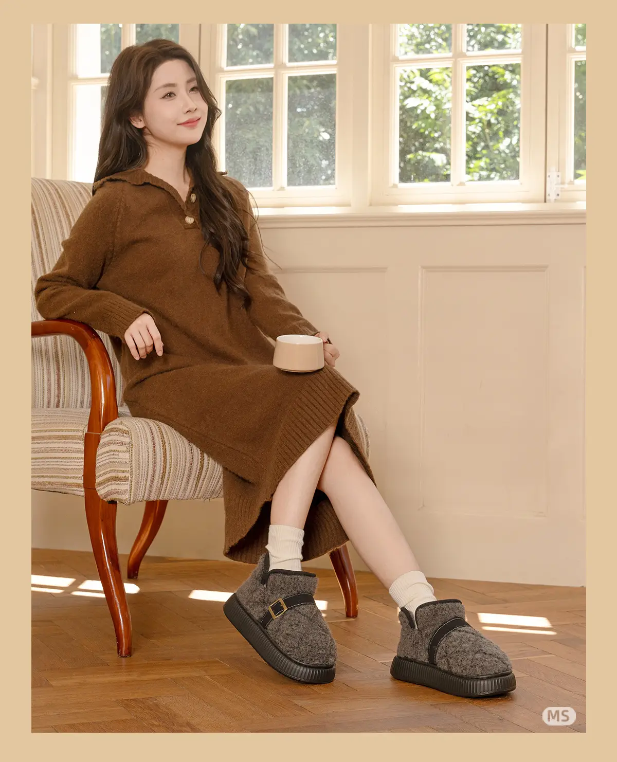 Women Warm Plush Fleece Lined Mules Shoes Brown — feature 8