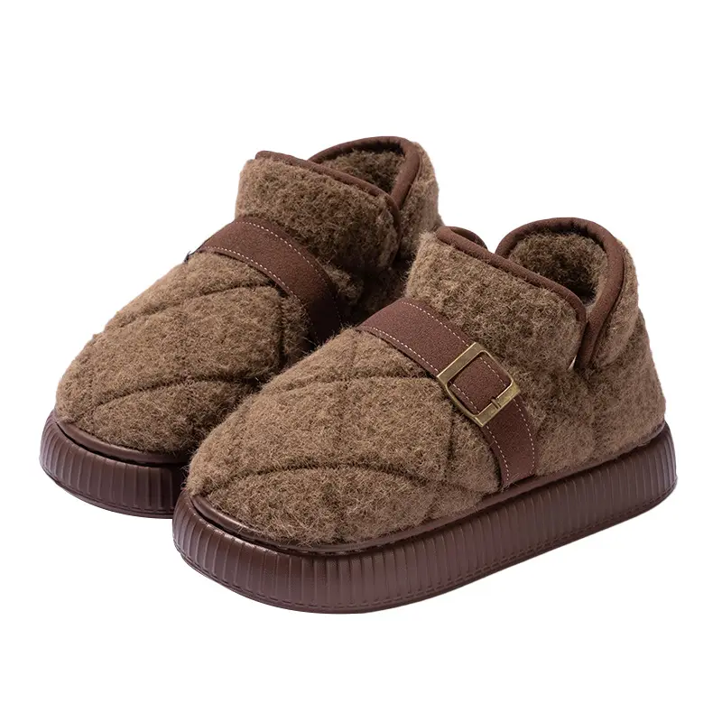 Women Warm Plush Fleece Lined Mules Shoes Brown - Image 3