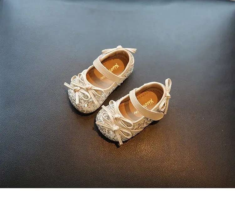 Girls Princess Shoes Baby Non-Slip Toddler Shoes Autum New Small and Medium-Sized Children's Sequin Velcro Small Leather Shoes — feature 8