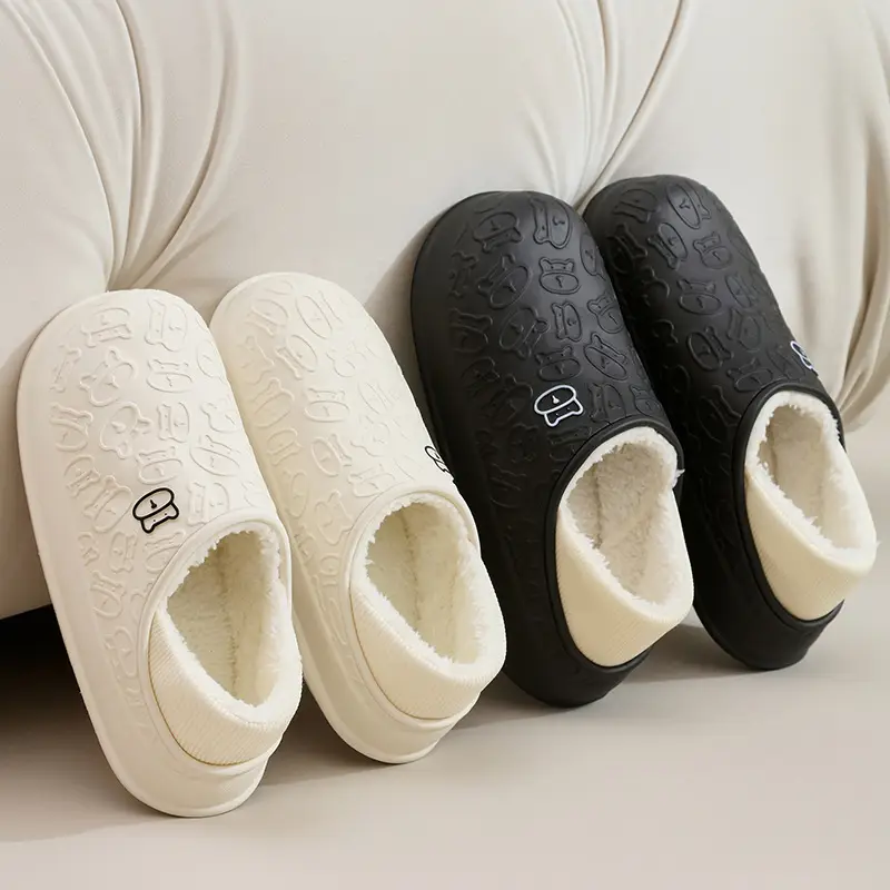 Winter Cotton Slippers with a Stepping-On-Clouds Feel for Women, Indoor Plush-Lined Closed-Back Slippers for Couples, Thick-Soled Warm Plush Slippers for Men