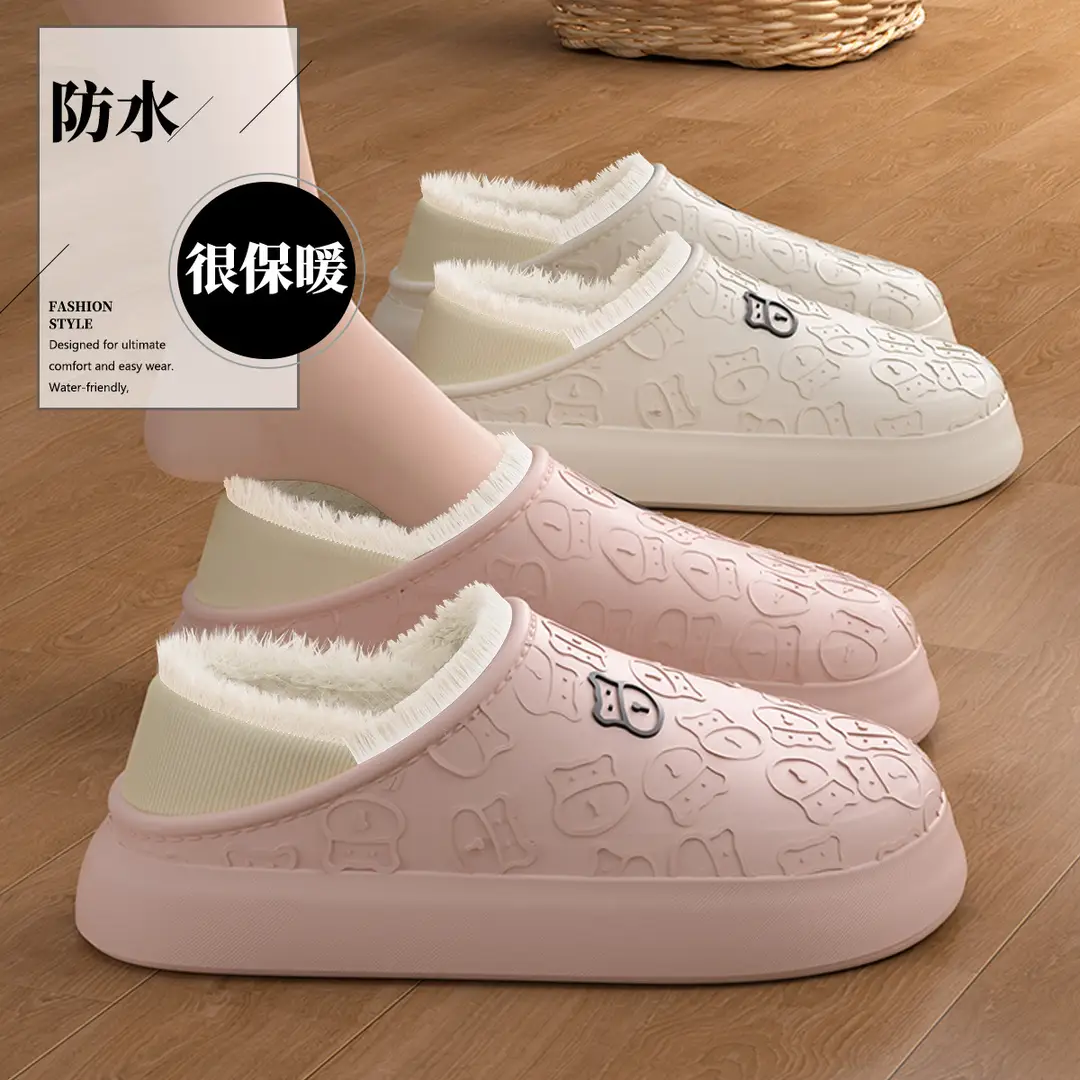 Spot Waterproof Cotton Slippers for Women Winter Home Indoor Household Non-Slip Plush Bag Heel Thick-Soled Cotton Shoes for Men Wholesale Winter - Image 4