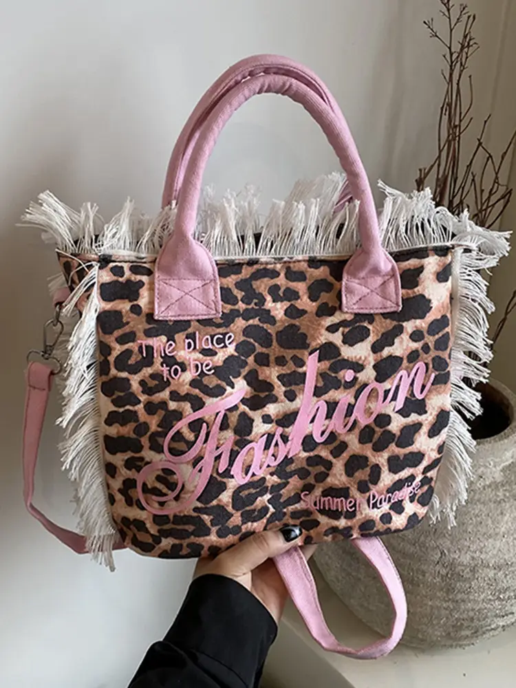 2025 Women's Tassel Beach Bag with "Fashion" Print - Image 4