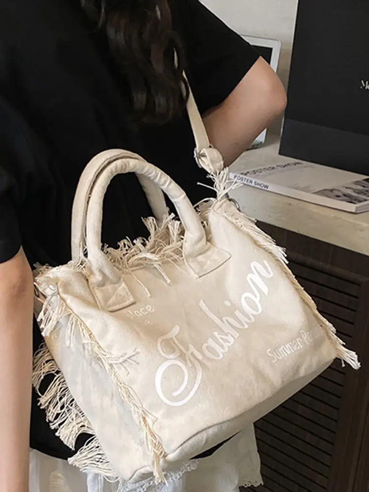 2025 Women's Tassel Beach Bag with "Fashion" Print - Image 5