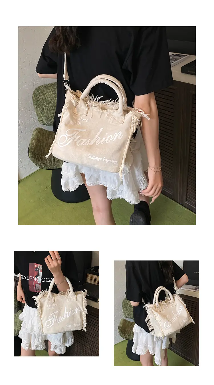 2025 Women's Tassel Beach Bag with "Fashion" Print — feature 11