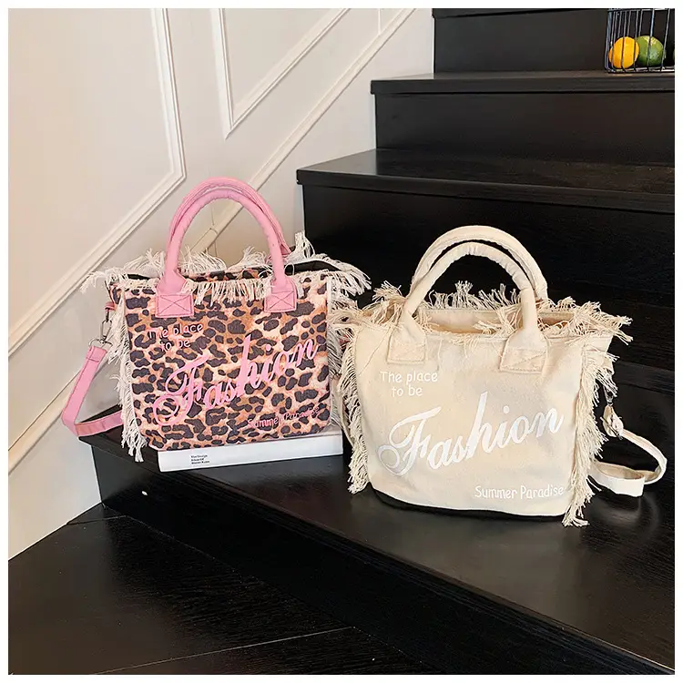 2025 Women's Tassel Beach Bag with "Fashion" Print — feature 12
