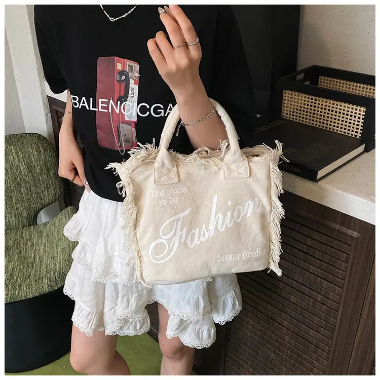 2025 Women's Tassel Beach Bag with "Fashion" Print — feature 13