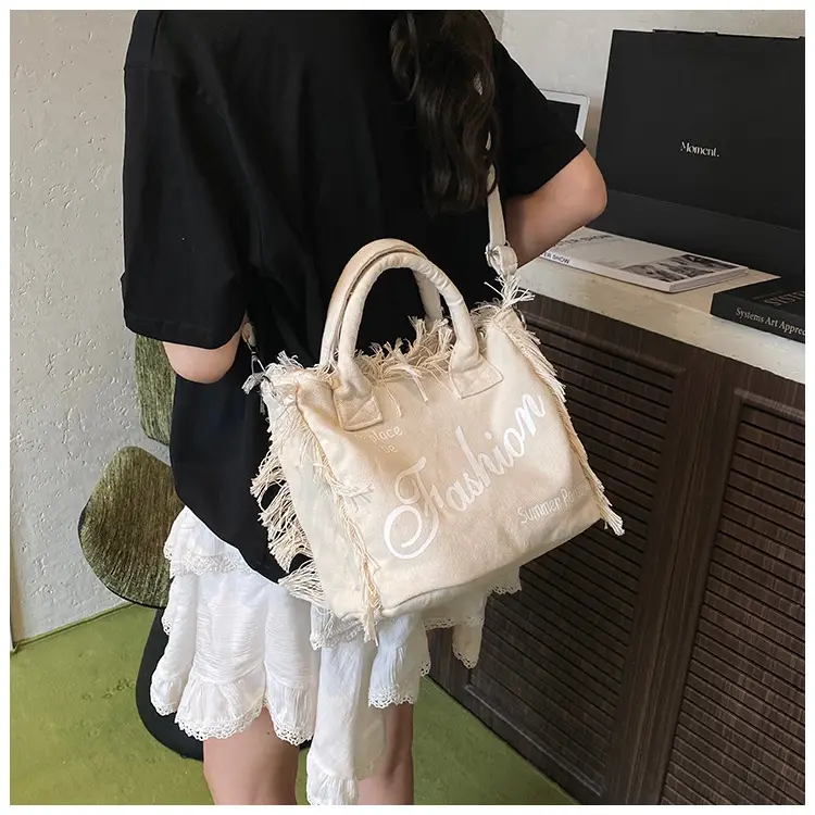 2025 Women's Tassel Beach Bag with "Fashion" Print — feature 15