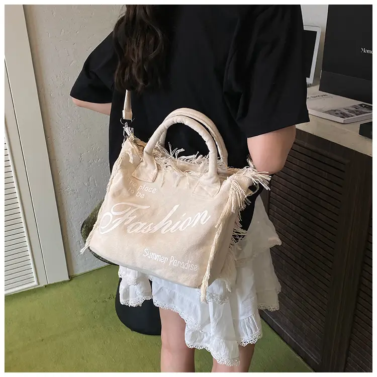 2025 Women's Tassel Beach Bag with "Fashion" Print — feature 16