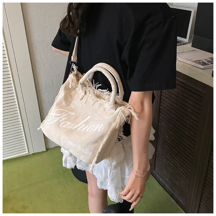 2025 Women's Tassel Beach Bag with "Fashion" Print — feature 17