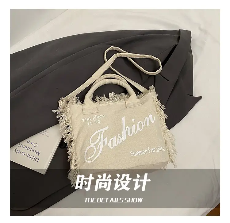 2025 Women's Tassel Beach Bag with "Fashion" Print — feature 7