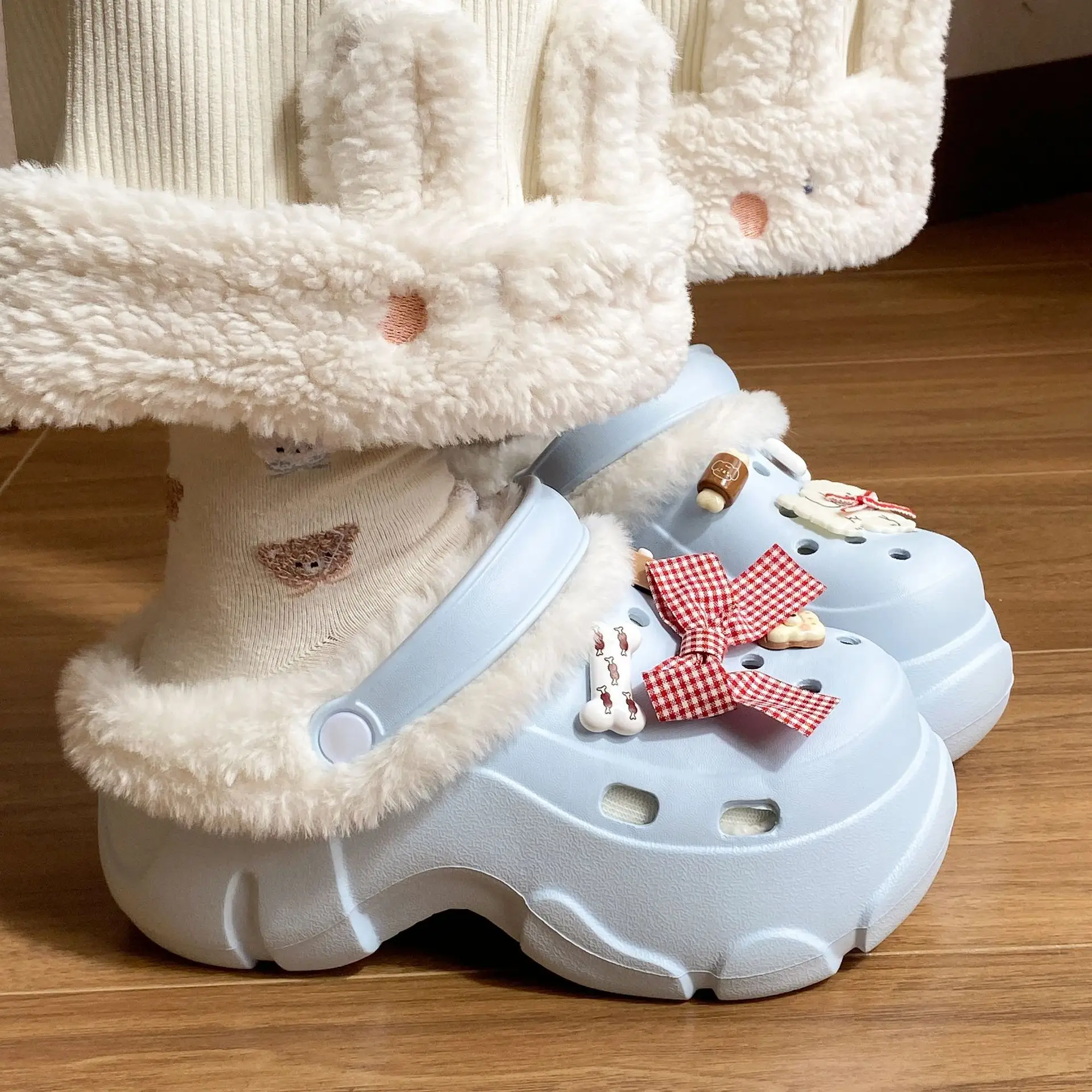 Pink Bowy Warm Thick Eva Slippers for Girls