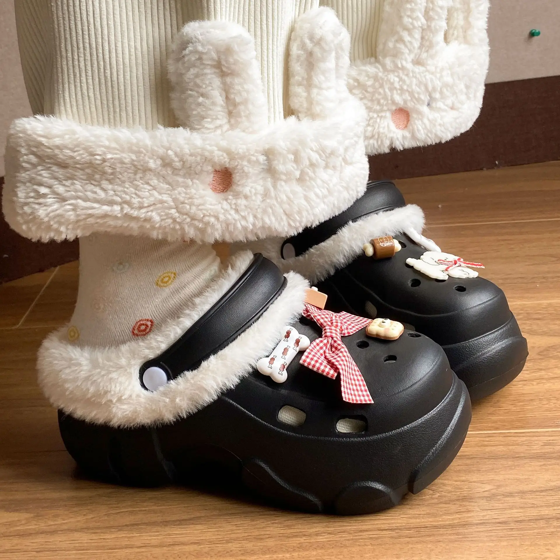 Pink Bowy Warm Thick Eva Slippers for Girls