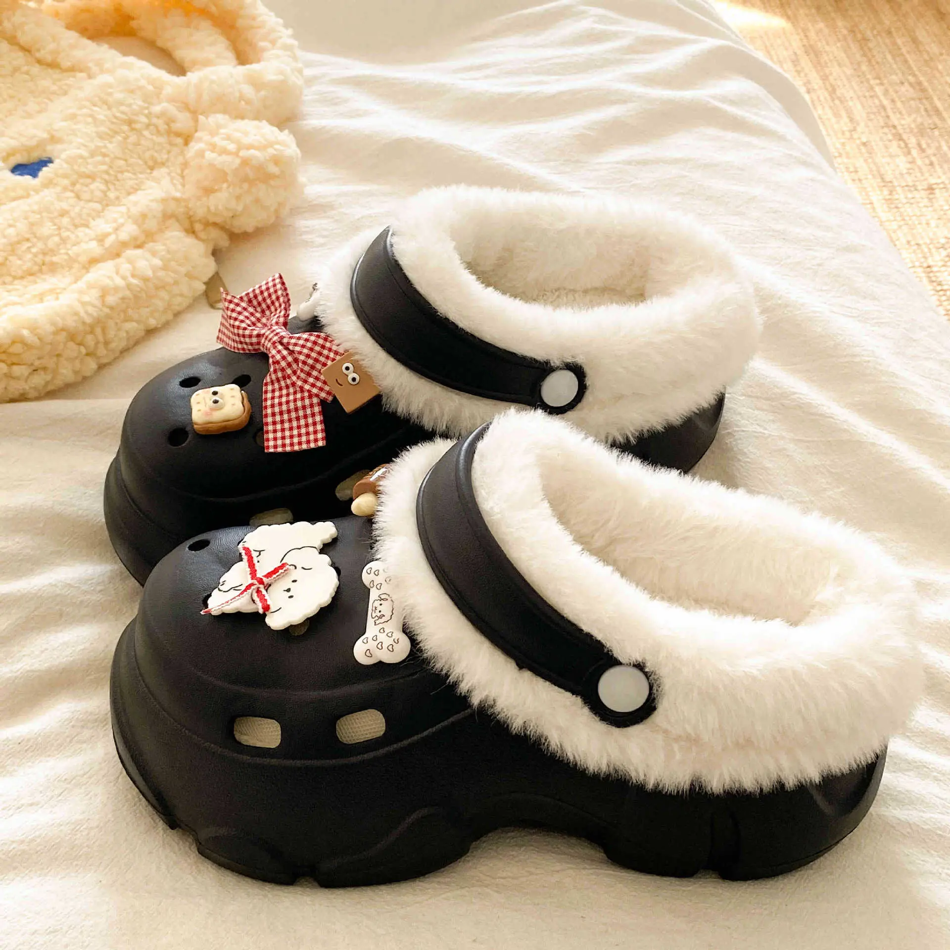 Pink Bowy Warm Thick Eva Slippers for Girls