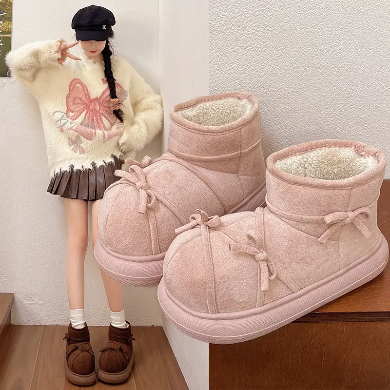 Qidan Shoe Factory Women's Winter Snow Boots with Plush Lining, Warm Indoor Thick-Soled Height-Increasing Non-Slip Closed-Heel Cotton Shoes for Women in Winter - Image 5