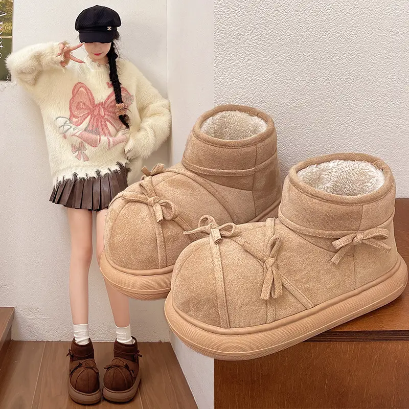 Qidan Shoe Factory Women's Winter Snow Boots with Plush Lining, Warm Indoor Thick-Soled Height-Increasing Non-Slip Closed-Heel Cotton Shoes for Women in Winter - Image 6