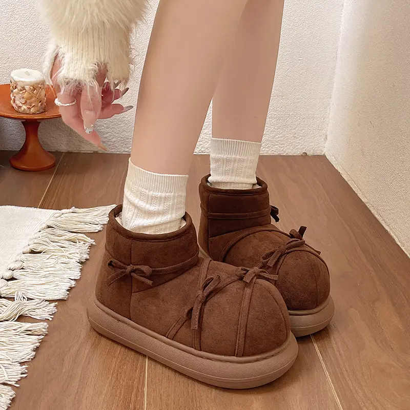 Qidan Shoe Factory Women's Winter Snow Boots with Plush Lining, Warm Indoor Thick-Soled Height-Increasing Non-Slip Closed-Heel Cotton Shoes for Women in Winter - Image 7