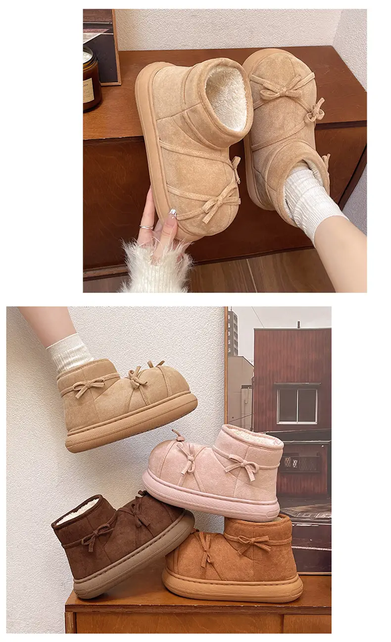 Qidan Shoe Factory Women's Winter Snow Boots with Plush Lining, Warm Indoor Thick-Soled Height-Increasing Non-Slip Closed-Heel Cotton Shoes for Women in Winter — feature 11