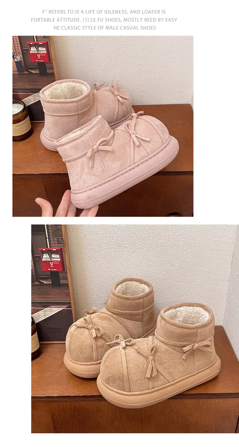 Qidan Shoe Factory Women's Winter Snow Boots with Plush Lining, Warm Indoor Thick-Soled Height-Increasing Non-Slip Closed-Heel Cotton Shoes for Women in Winter — feature 16