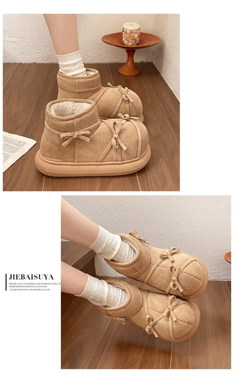 Qidan Shoe Factory Women's Winter Snow Boots with Plush Lining, Warm Indoor Thick-Soled Height-Increasing Non-Slip Closed-Heel Cotton Shoes for Women in Winter — feature 7