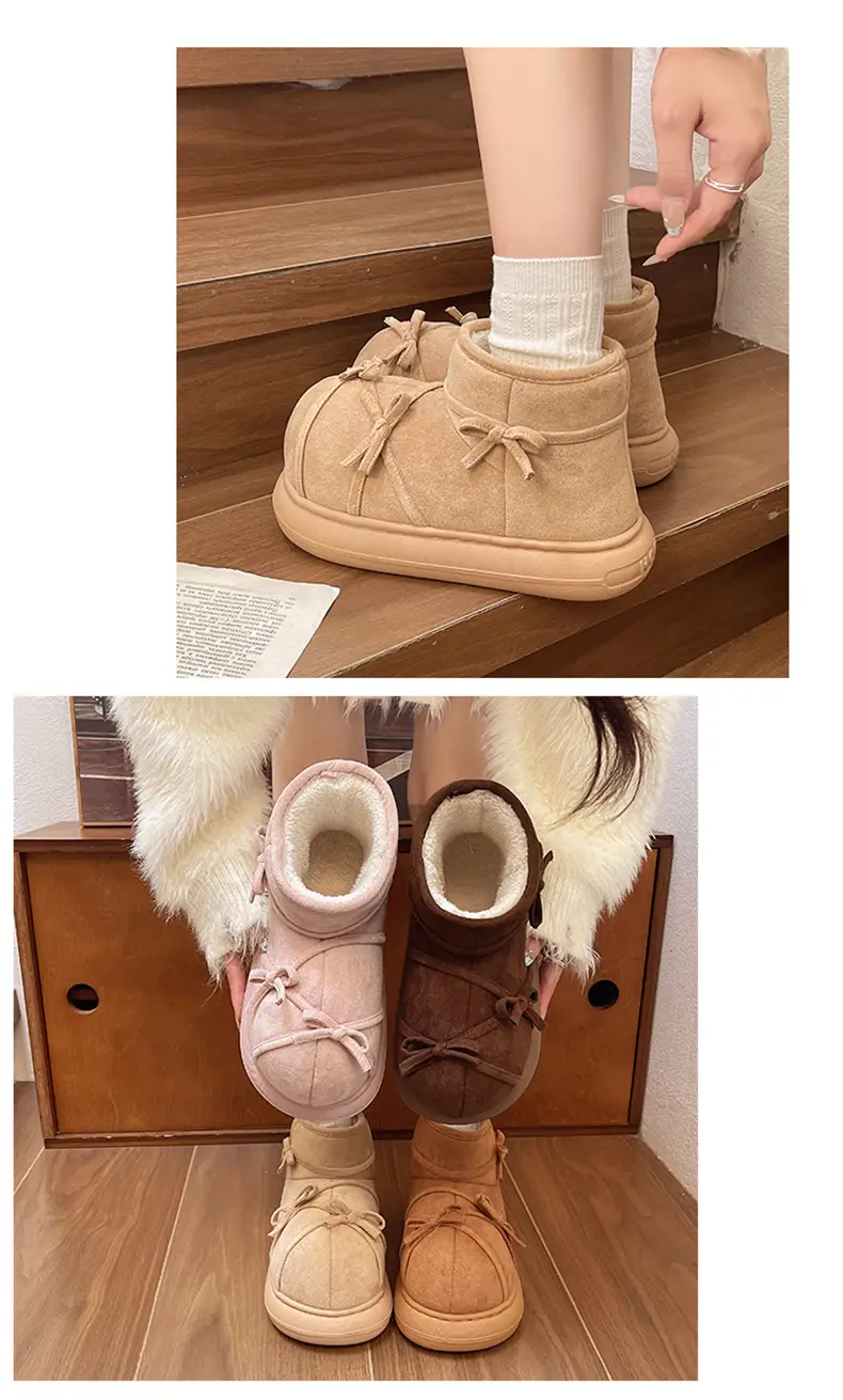 Qidan Shoe Factory Women's Winter Snow Boots with Plush Lining, Warm Indoor Thick-Soled Height-Increasing Non-Slip Closed-Heel Cotton Shoes for Women in Winter — feature 8