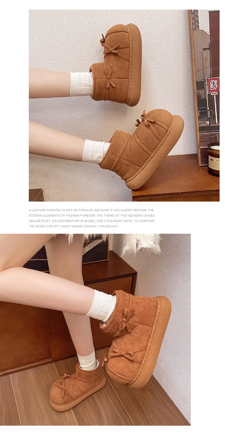 Qidan Shoe Factory Women's Winter Snow Boots with Plush Lining, Warm Indoor Thick-Soled Height-Increasing Non-Slip Closed-Heel Cotton Shoes for Women in Winter — feature 9