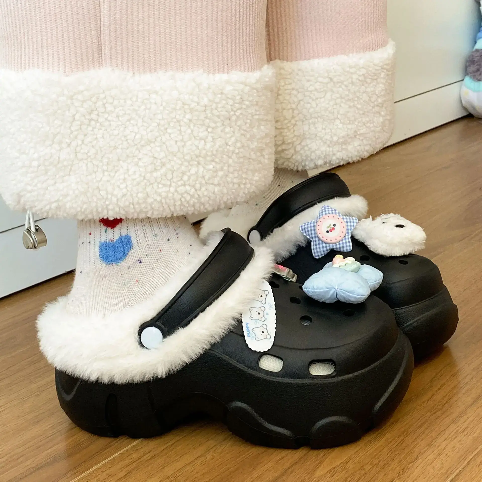 Winter Detachable Clog Shoes Light Blue Arch Support