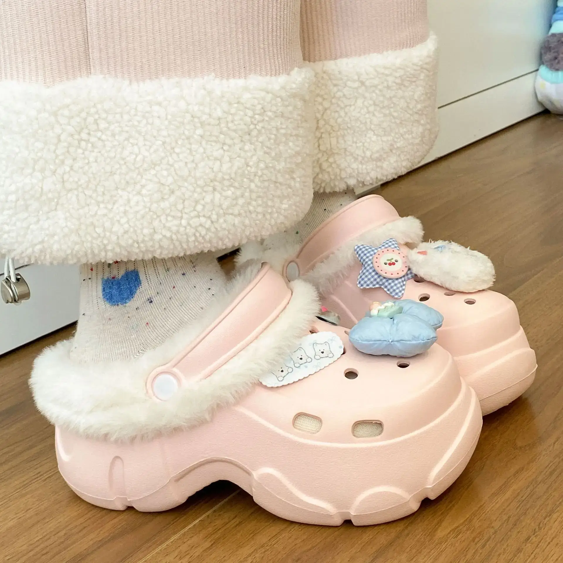 Winter Detachable Clog Shoes Light Blue Arch Support